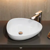 HOROW Lavabo ovale da appoggio, 47 x 35 cm Lavabo moderno con bordo sottile, bianco Lavabo elegante per bagni piccoli e toilette per ospiti