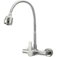 Merkloos Rubinetto da cucina monocomando per montaggio a parete - acciaio inox - ruotabile a 360°