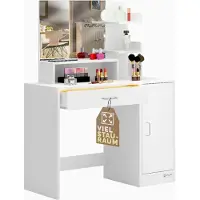 Casaria Tavolo da Trucco Jocelyn Specchio Grande Cassetto con Luce Ripiani Toeletta Trucchi Tavolino Make-Up e Profumi Postazione Trucco Vanity Desk
