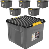 Monzana 6x Contenitore con Coperchio 32L BPA Free Chiusura a Scatto Scatole Impilabili Scatola Organizer Cantina Garage Contenitori Plastica Box