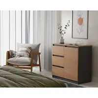 RAUMHIRSCH FURNITURE Comodino moderno, 1 anta, 3 cassetti, design funzionale