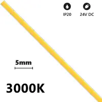 Alcapower Striscia LED COB SLIM IP20 5m 3000K 24V 6W/m 560lm/m 504 LED/m Alta Efficienza Luce Calda Continua per Illuminazione Interna Professionale
