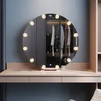Sonni 80 x 80 x 3,5 cm Specchio rotondo bianco per vanità con illuminazione a LED e presa per il montaggio a parete.