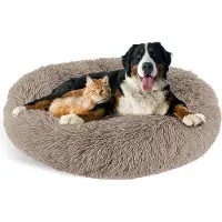 Markenlos Cuccia per cani a forma di ciambella - Lavabile, rotonda, beige, diametro 76 cm