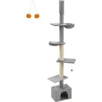 OEM Torre per gatti Rootz Ceiling High - Tiragraffi - Torre per gatti - Altezza regolabile - Grigio chiaro - MDF, compensato, peluche, sisal - 45 cm x 30 cm x (231-291 cm)