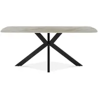 Meublorama Tavolo da pranzo ARVENA – 180x90 cm – Colore beige marmo pietra – Piano effetto pietra – Design elegante e moderno
