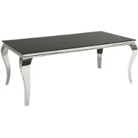 Meublorama Tavolo da pranzo VELENA – Acciaio lucidato e vetro nero – 200 cm – Stile barocco moderno