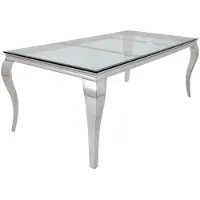 Meublorama Tavolo da pranzo VELENA – Rettangolare 200 cm – Vetro temperato e acciaio argentato – Stile barocco chic