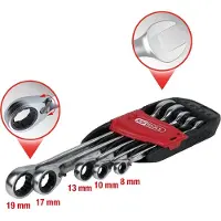 Ks Tools GEARplus Ratschenringmaulschlüssel-Satz, umschaltbar, 5-tlg. 8-19mm (503.4605)
