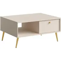 Meublorama Tavolino basso design AZURÉA – 1 nicchia + 1 anta ribaltabile – Colore sabbia