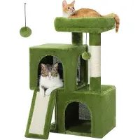 Markenlos Torre per gatti da 77 cm con doppia zona riposo e tiragraffi - Verde