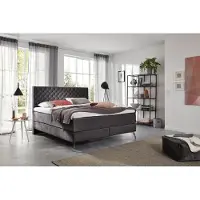 KAWOLA Letto SINDAR, letto boxspring in tessuto antracite con piedini argento, senza topper, 160x200 cm