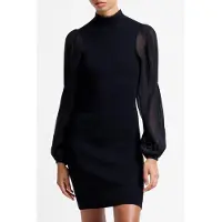 French Connection Krista Mix Ls Short Dress Blackout Taglia: S | Abiti Mini Outlet | Donna | Nero