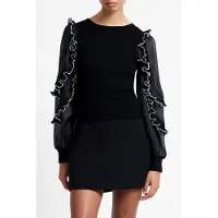 French Connection Krista Mix Ruffle Trim Slv Top Blackout Taglia: S | Maglie a manica lunga Outlet | Donna | Nero
