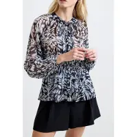 French Connection Emina Chiffon Allegra L/s Top Charcoal Multi Taglia: 10 | Maglie a manica lunga Outlet | Donna | Nero