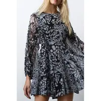 French Connection Emina Chiffon Allegra L/s Dres Charcoal Multi Taglia: 10 | Abiti Mini Outlet | Donna | Nero