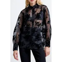 French Connection Mika Flocked Organza Shirt Black Taglia: XS | Magliette intime Outlet | Donna | Nero