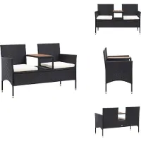 vidaXL Panca da giardino a 2 posti con tavolo da tè 143 cm in poly rattan nero - Panche da giardino