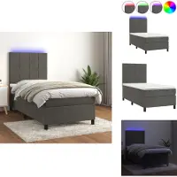 vidaXL Letto a molle con materasso e LED in velluto grigio scuro 90x190 cm - Letti e strutture letto