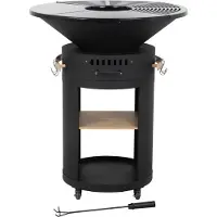 HABITAT ET JARDIN Braciere "Cesar premium" a carbonella e legna per barbecue plancha - Ø 81 cm - Nero