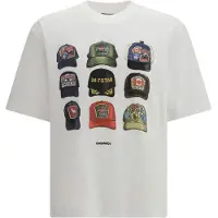 Dsquared2 t-shirt bianco uomo stampa cappellini