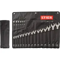 Stier Set di chiavi combinate , SW 6 - 32 mm, 21 pezzi, in acciaio al cromo vanadio di alta qualità, finitura cromata opaca, profilo 12H, con borsa di custodia