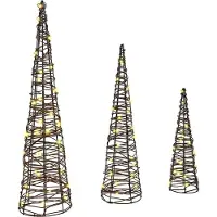Syfax Albero di Natale 3 pz Bianco caldo 20 x 20 x 80 cm Rattan