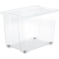 Rotho Set da 4 contenitori CORE BASIC, capacità 65 litri – dimensioni 58,3 x 39,2 x 41 cm – contenitori in plastica trasparente con coperchio e ruote, impilabili, grandi contenitori per lo stoccaggio