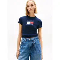 Tommy Hilfiger Slim Wavy Flag Tee Dark Night Navy Taglia: XS | Maglie Sportivi Outlet | Donna | Nero