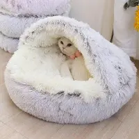 Markenlos Cuccia in peluche con rivestimento - Lettino rotondo per gatti - Materassino per animali domestici - Nido caldo 2-in-1 per cani e gatti di piccola taglia - 40x40 cm