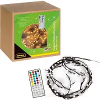 Idena Catena luminosa a LED a forma di pallina, rami marroni, telecomando, memoria, bianco caldo/RGB, 7 m, 120 LED, per interni/esterni