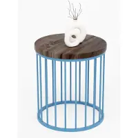 LAMO Manufaktur Tavolino da salotto rotondo in legno e metallo 40 x 42 cm - Tavolino da caffè, tavolo soggiorno, tavolinetto da salotto - Tavolo rotondo, design moderno - Colore: ebano, gambe: blu