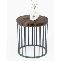 LAMO Manufaktur Tavolino da salotto rotondo in legno e metallo 40 x 42 cm - Tavolino da caffè, tavolo soggiorno, tavolinetto da salotto - Tavolo rotondo moderno - Colore: ebano, gambe: antracite