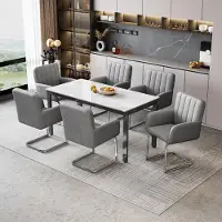 Flieks Set di 6 sedie imbottite , set di 6 sedie a sbalzo per sala da pranzo, sedie per visitatori con braccioli e gambe in metallo, PU, grigio