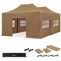 Vonroc Gazebo da giardino - 6x4,5 m - Tenda Premium Easy-Up | Set incl. 2 Tendoni, Pareti Laterali e Kit di Collegamento - Beige
