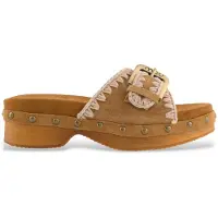 Mou per donna. MU.SW151004A Sandali con tacco basso in camoscio marrone e zoccoli in legno (38), 3 a 5cm, Nessuno, Casual
