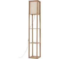 LINDBY Lampada da terra Birta, color legno/bianco, mensola, legno