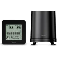 Hama Wetterstation Mykonos mit Regenmesser/Außensensor, Funk, Wecker, Schwarz (00222220)