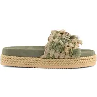 Mou per donna. MU.SW451008K Sandali in camoscio verde con frange a corda monobanda (38), 3 a 5cm, Nessuno, Casual