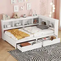 MODFU Divano letto, Letto da giorno 90x200 cm con 2 cassetti, Letto in legno con presa elettrica e 2 porte USB, Bianco (senza materasso)