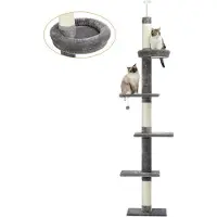 OEM Torre per gatti a 5 livelli, regolabile in altezza, struttura per arrampicarsi, tiragraffi, cuccia, pallina, grigio