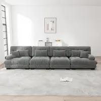 Sweiko Divano angolare modulare a 4 posti con seduta profonda, divano letto in ciniglia Comodo imbottito per soggiorno, appartamento, studio, ufficio, ciniglia grigio