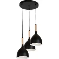 Luminex Lampada a sospensione Noak a 3 luci rotonda nera/legno naturale
