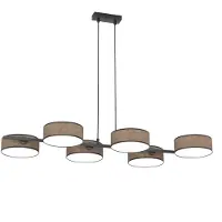 Emibig LIGHTING Lampada a sospensione DRUMZ, marrone, lunghezza 100 cm, a 6 luci, tessuto, E14