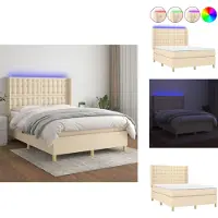 vidaXL Letto a molle insacchettate con materasso e tessuto LED crema 140x190 cm - Letti e strutture letto