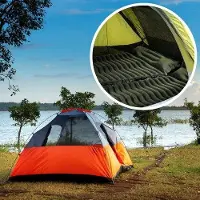 Markenlos Materasso gonfiabile da campeggio impermeabile con cuscino, verde