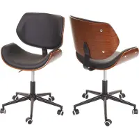 Mendler Sedia da ufficio HWC-G25, sedia girevole da scrivania, bentwood in noce look retro girevole regolabile in altezza MVG ~ nero-marrone