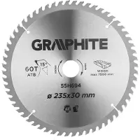 Graphite Lama circolare 235x30 mm, 60 denti.Resistente al Widia, robusta, per il taglio di legno, pannelli truciolari, MDF|anello di riduzione30mm->25.4, 20, 16 mm