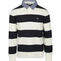 Gant per uomo. 2004083 Polo in Chambray a righe pesanti Bianco, Blu scuro (L), Casual, Cotone, Manica lunga, Navy