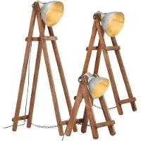 vidaXL Lampade da terra 3 pezzi argento E27 mango legno massiccio